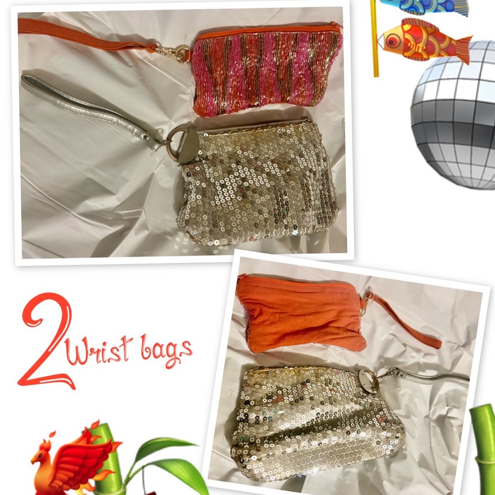 Silver and Pink Sequin Wristlet Set